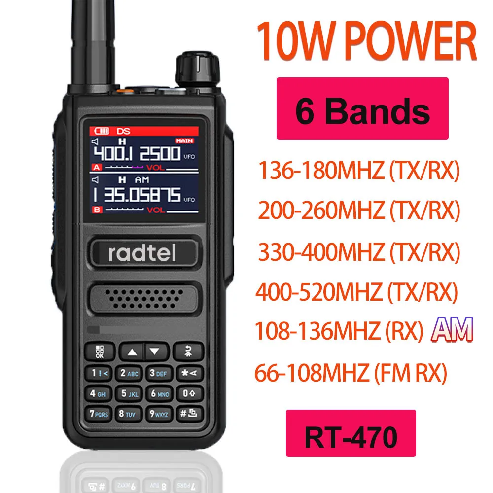 Радиостанция двухсторонняя радиосвязь Radtel RT-470 6 полос Любительская рация 256CH 10W Air