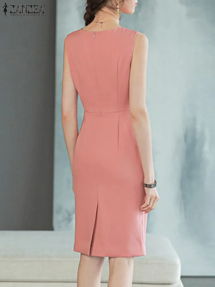 Летнее элегантное однотонное платье без рукавов ZANZEA женский сарафан модное