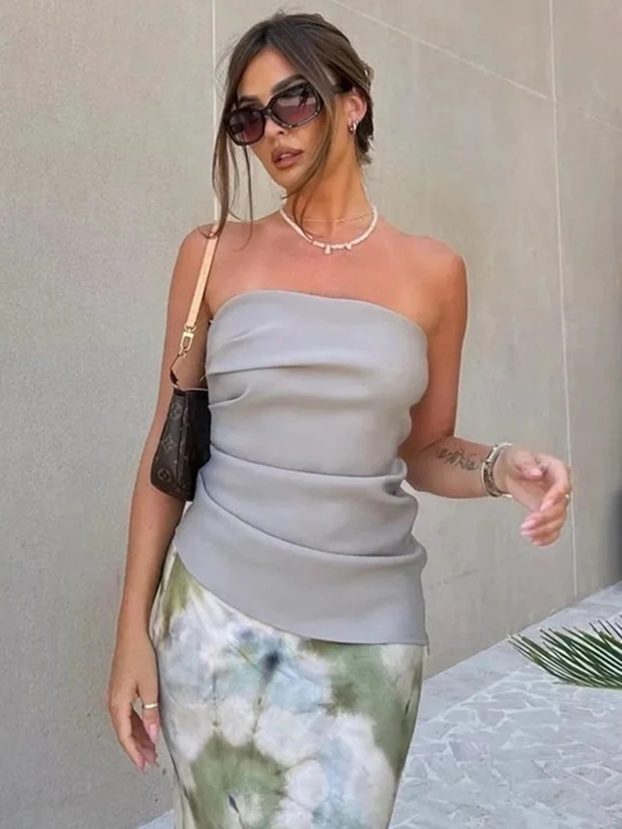 

Asymmetric Corset Top Women Ruched Crop Top Female Sexy Backless Tube Top Woman Off Shoulder 2023 Summer Tops For Women Tunics