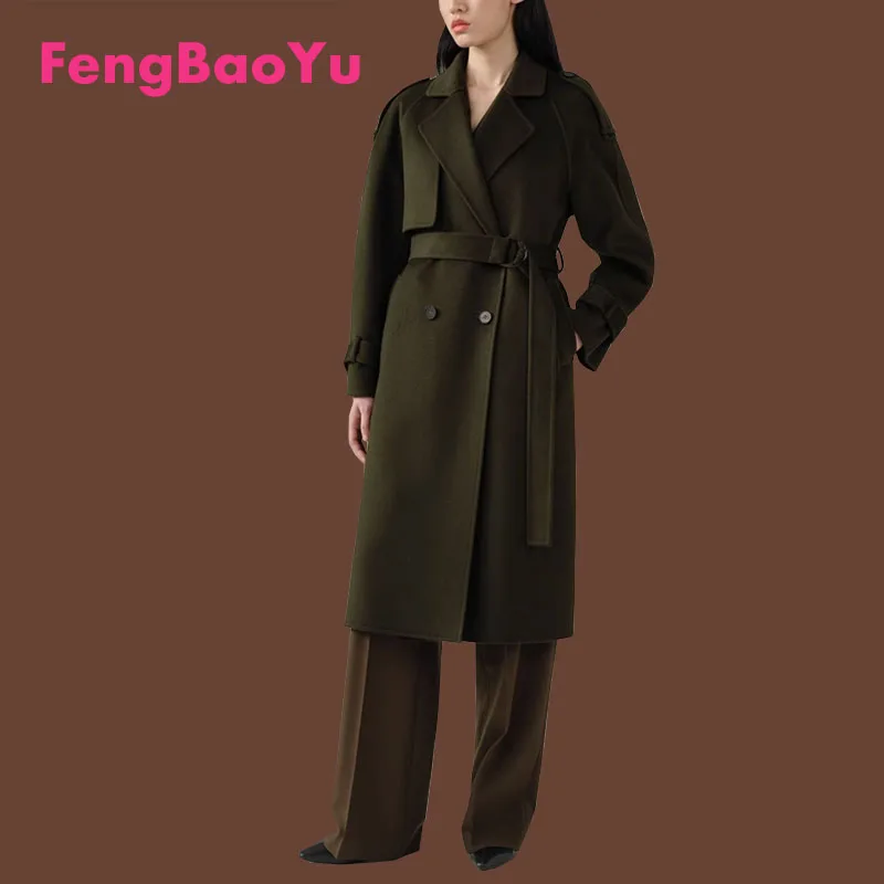 Fengbaoyu осенне-зимнее двустороннее пальто из 100% кашемира женское классическое