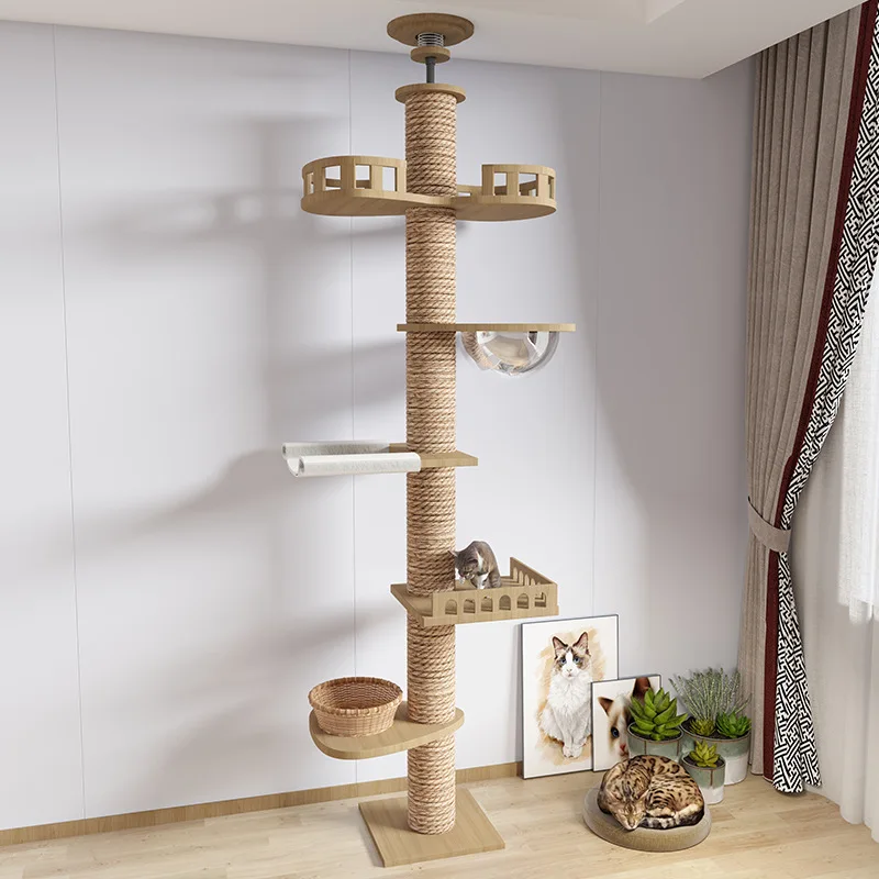 

Adjustable Cat Tree House Tower Floor to Ceiling Kitten Multi-Level Condo With Scratching Post Hammock Pet Cat Activity Center