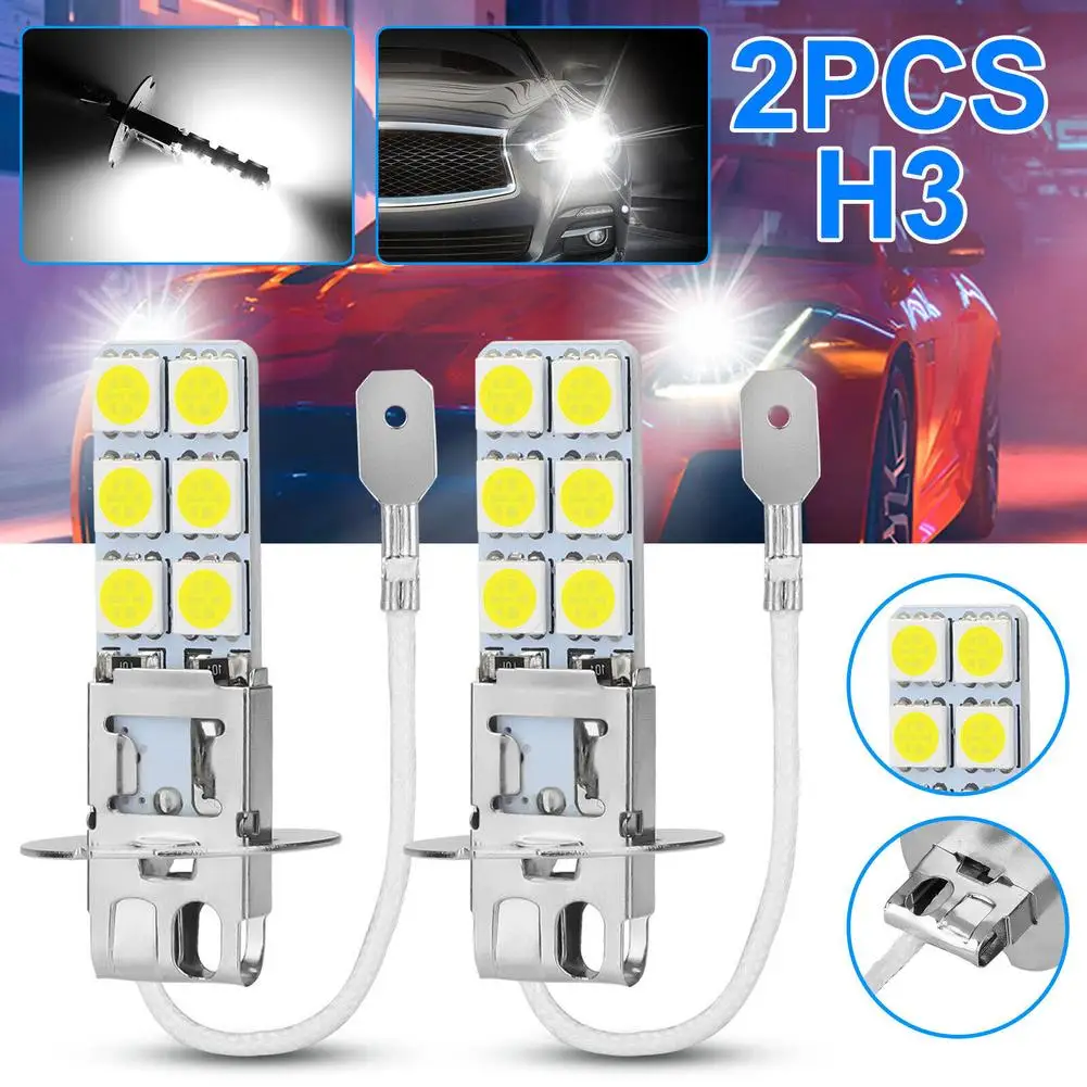 

2pcs Car Bulb H3 Bright Led Fog Driving Drl Light Bulbs Conversion Kit 6000k 1800lm White 360-degree Lighting Car Accessories