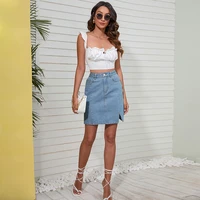 womens denim skirt solid color retro single button casual sexy washed mid waist temperament split spring summer fashion skirt