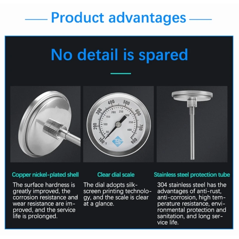 1185 Измеритель температуры с круглыми циферблатами из нержавеющей стали 50-400