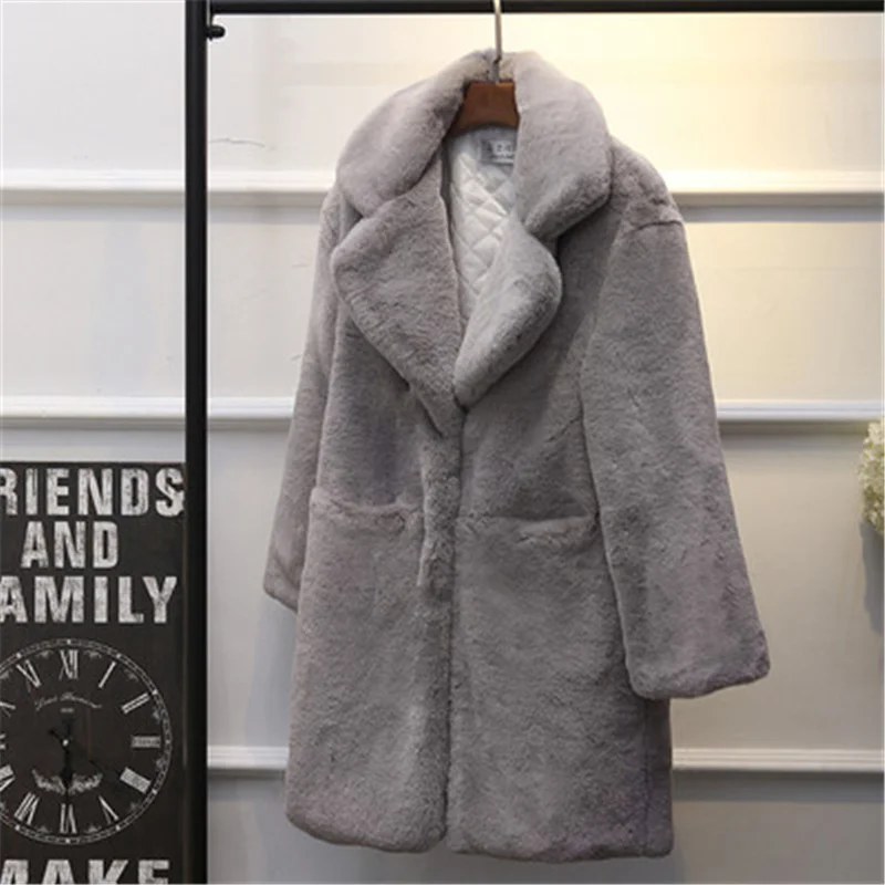 

Women Winter Cotton Coats Faux Mink Fur Jacket Long Thicken Plush Female Parkas Hairy Fluffy Warm Plus Size Ladies Overcoat