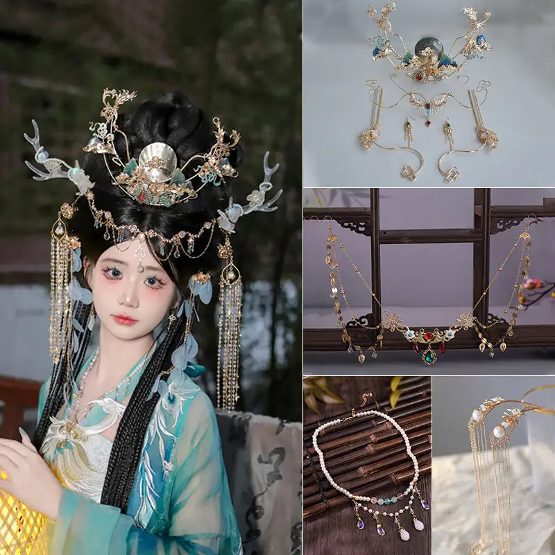 2024 китайский ретро Дуньхуан экзотический стиль головной убор с оленем древний