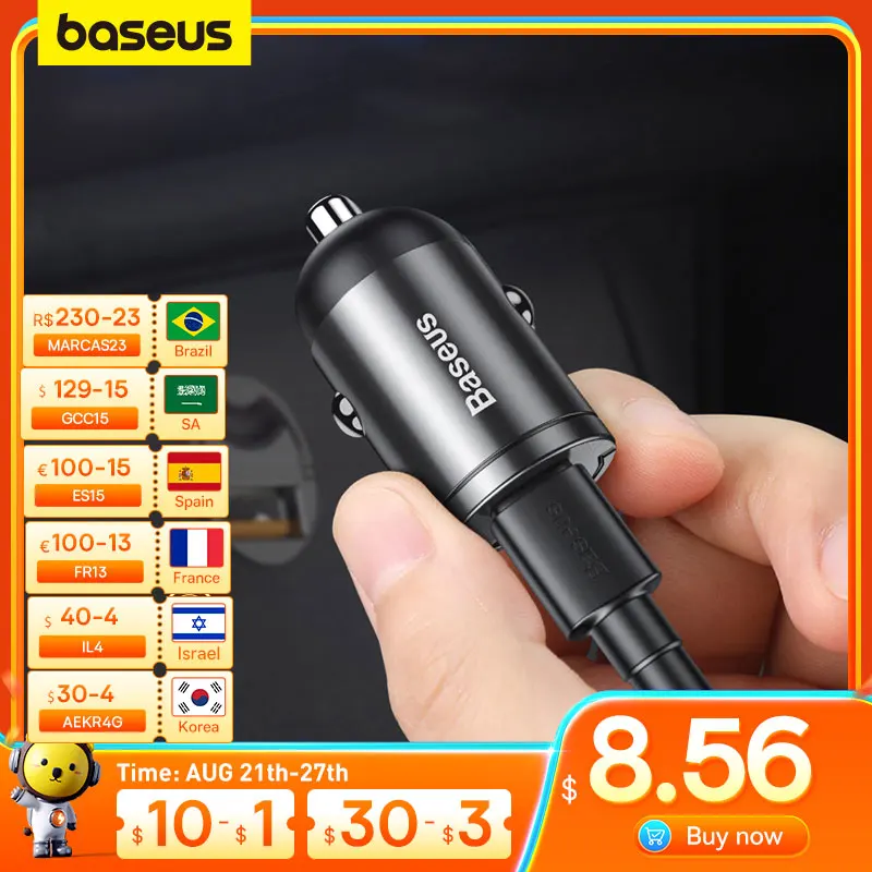 

Baseus Car Charger Type-C Quick Charge 4.0 3.0 For Iphone Huawei Xiaomi Samsung PD 3.0 Fast Charging USB Phone Mini Charger