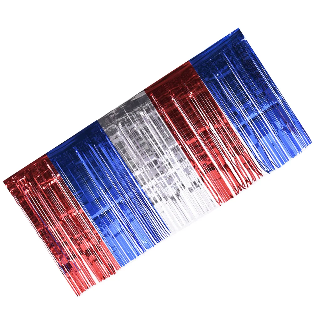 

Independence Day Decoration Tinsel Foil Fringe Curtain 4th of July Foil Table Skirt for Hotel Independence Day