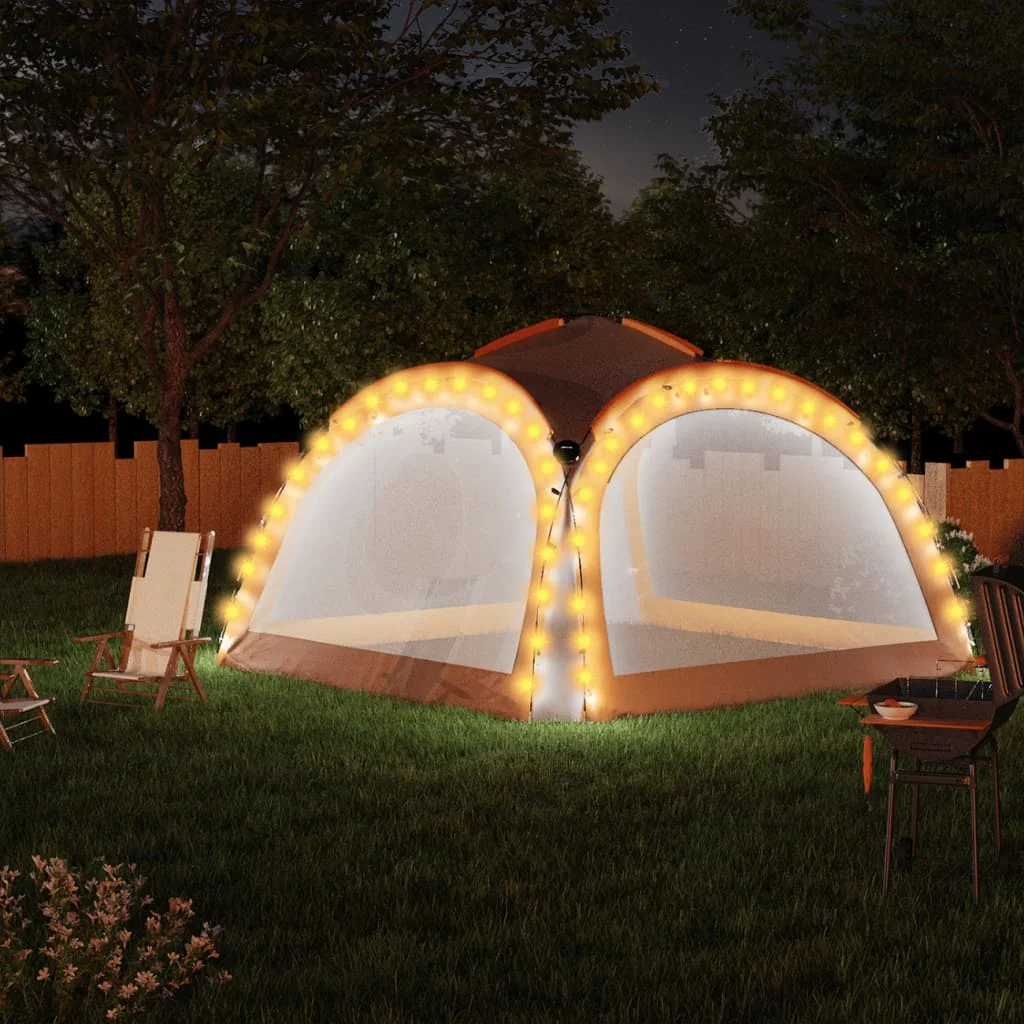 

Patio Party Tent with LED and 4 Sidewalls, Polyester Garden Sunshade Awning, Garden Decoration Grey&Orange 3.6x3.6x2.3 m