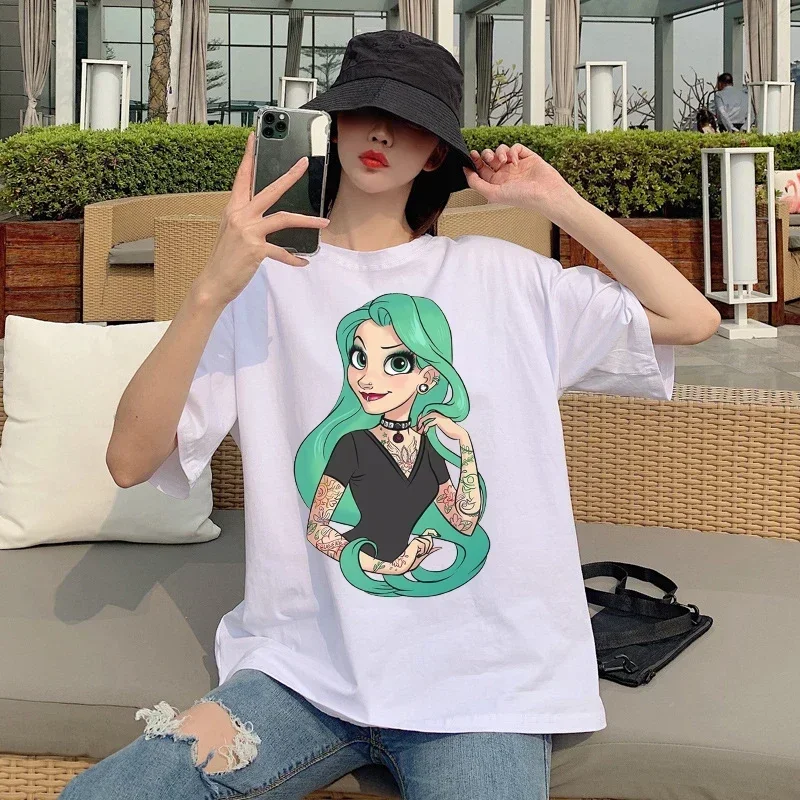 Alice In Wonderland Printed T Shirt Tops Snow White Princess Graphic Tshirt Disney Women Casual Short Sleeve T-shirt