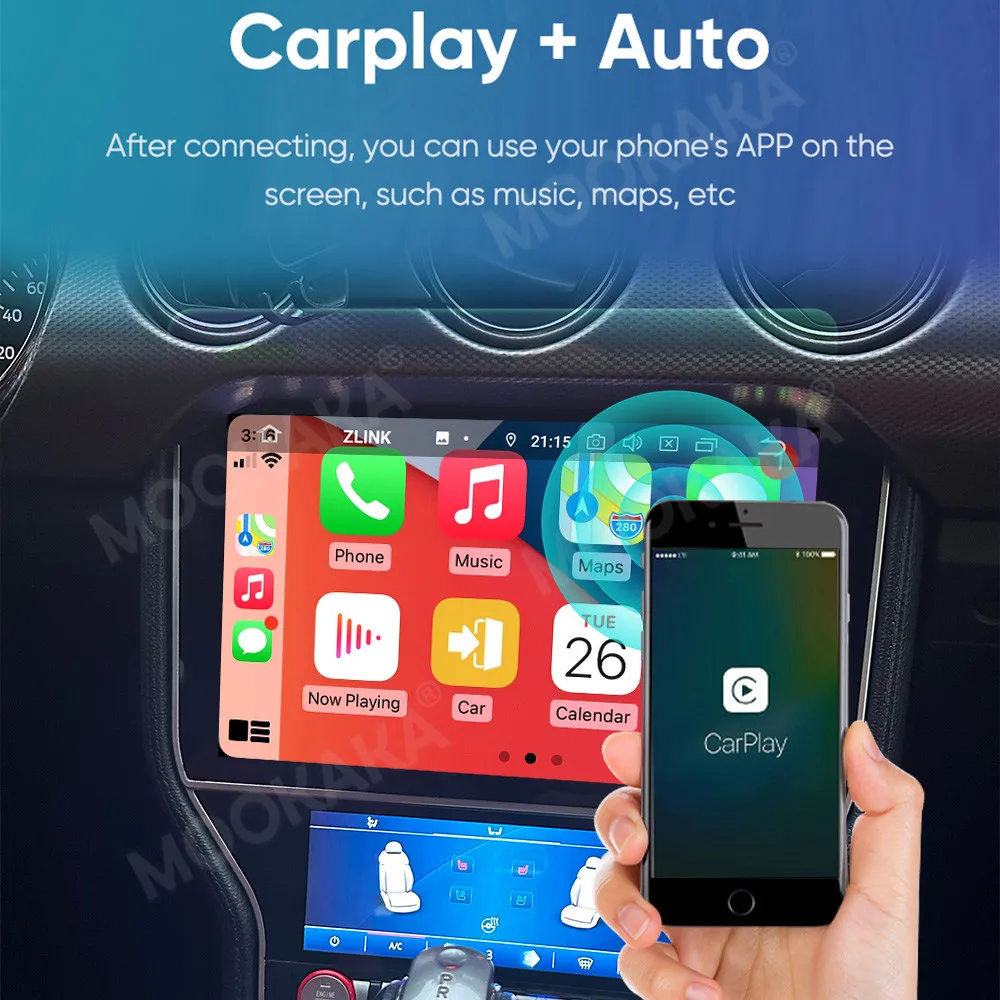 Фото Беспроводное автомобильное радио Carplay для Ford Mustang 2015-2019 Android 13, стерео видеоплеер, мультимедийный GPS Navi, магнитофон с экраном №1