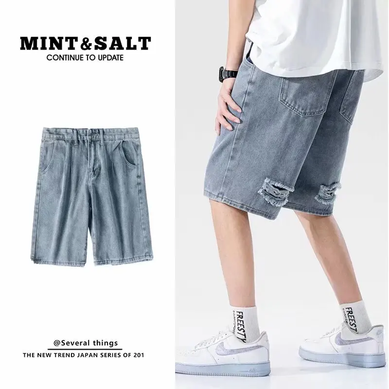 Summer Men Denim Shorts Fashion New Loose Ripped Casual Straight Jeans Hip Hop Male Shorts Brand Men Clothes Pantalones hombre