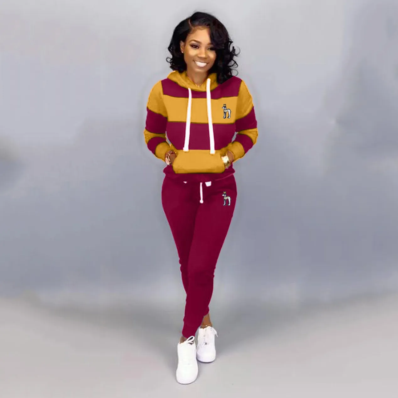 Embroidered spring and autumn two-piece sportswear women's sports Hoodie+sports pants women's sports Hoodie suit hooded suit