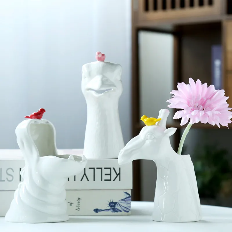 

2022 New Nordic Animal Head Vases Decor Rustic Home Decor Ceramic Flower Pot Decoration Home Decoration Modern Room Decoration