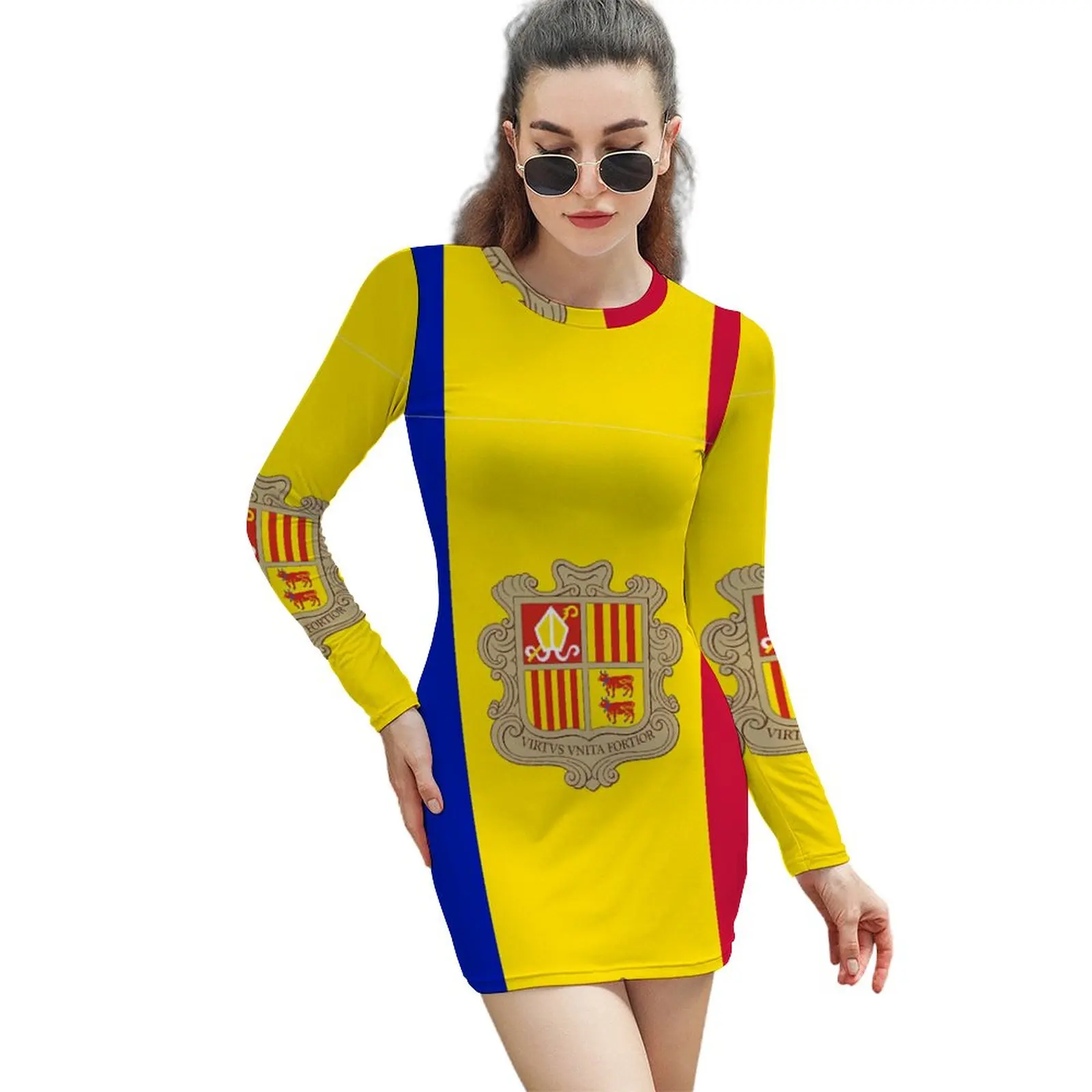 

Andorra Flag Gifts Long-sleeved Sheath Dress Premium Sexy Woman's Clothing Funny Novelty Vacations Dress