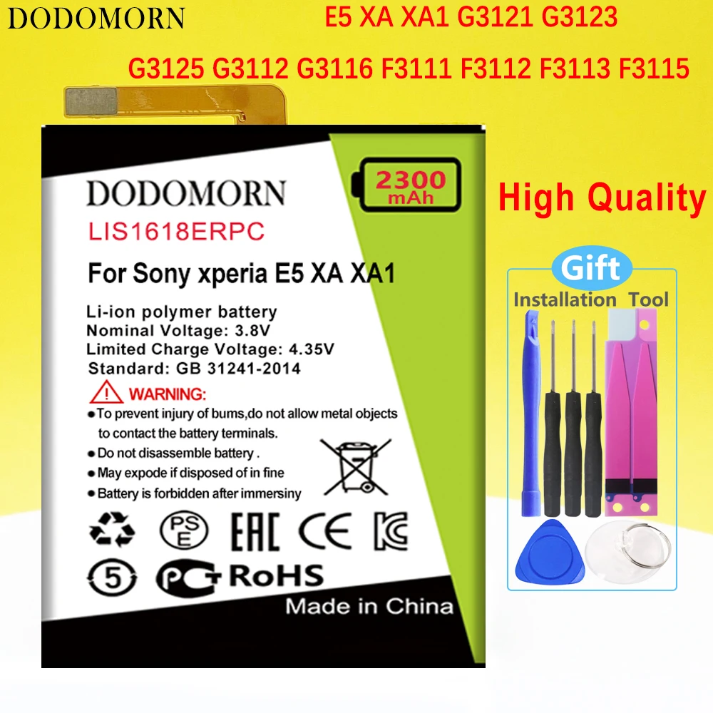 

DODOMORN LIS1618ERPC Battery For SONY Xperia XA (F3111) XA1 E5 F3313 F3112 F3116 F3115 F3311 G3121 G3123 G3125 G112 G3116 NEW