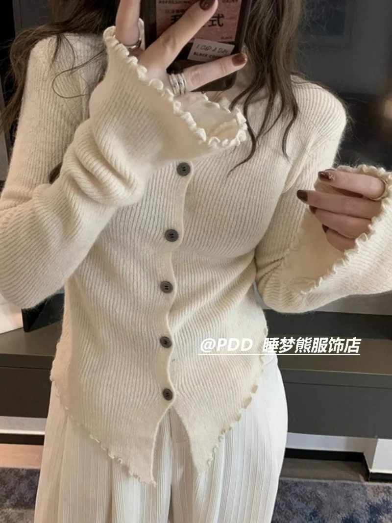 Y2k серый винтажный женский Кардиган с длинным рукавом в стиле Харадзюку