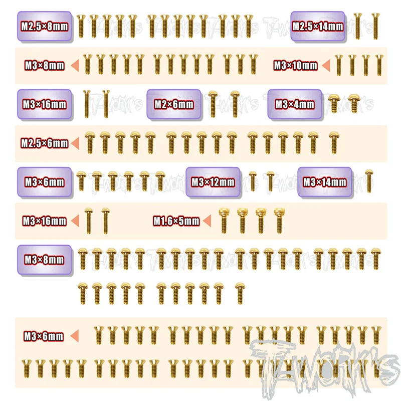 

Original T works GSS-AT1 Gold Plated Steel Screw Set 145pcs. ( For Xpress AT1 ) professional Rc part