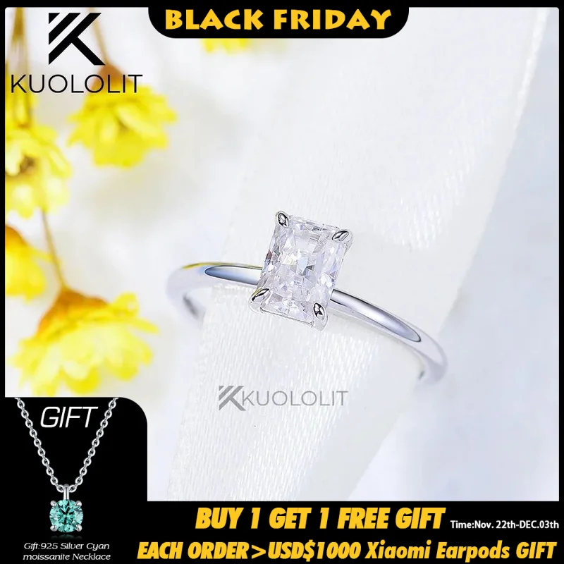 Женское кольцо-Пасьянс kuolit 1CT Moissanite однотонное кольцо из белого золота 14 к 10 с