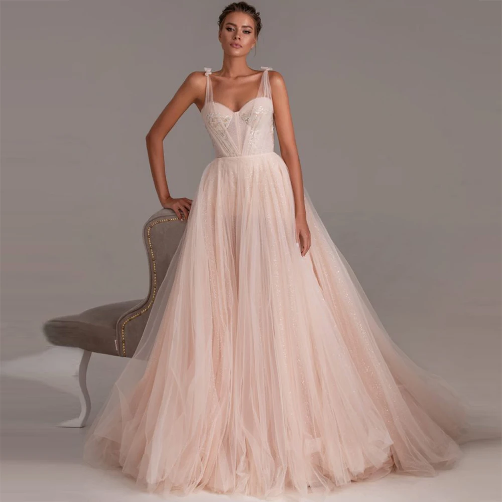 

Tulle Embroidery Lace Long Prom Dress Sweetheart A-line Dress Evening Dress Italian Shoulder Strap Formal Party Dress