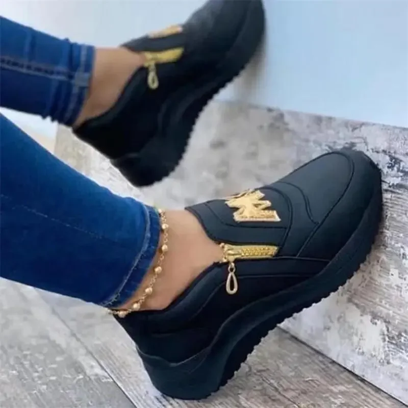 

New Women Casual Sneakers M Printed Side Zipper Platform Plus Size Vulcanized Shoes Zapatillas Mujer Sapato Plataforma Feminino