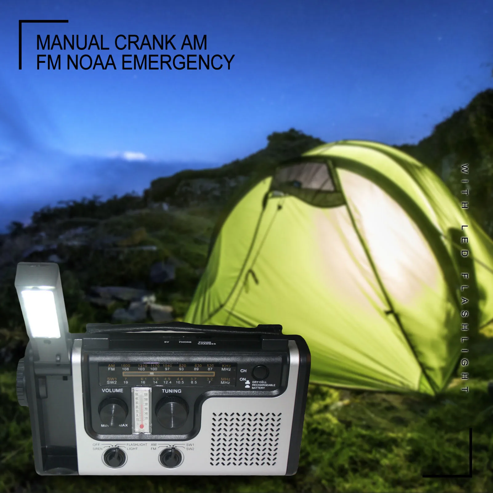 

Portable Radio Emergency Hand Crank Radio Solar Battery Operated Radios AM FM SW Multiband Equpped With USB Cable Speaker