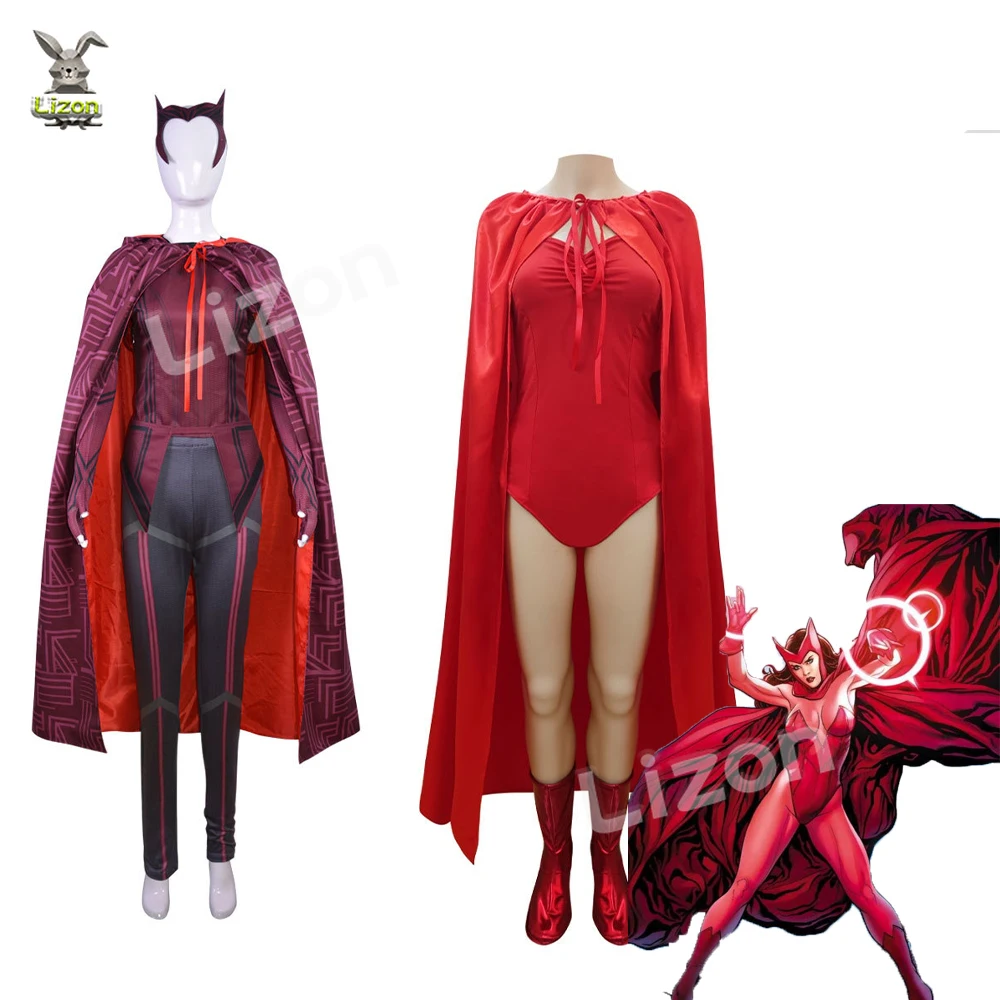 Алая ведьма косплей с красным комбинезоном ботинки перчатки и головной убор Wanda