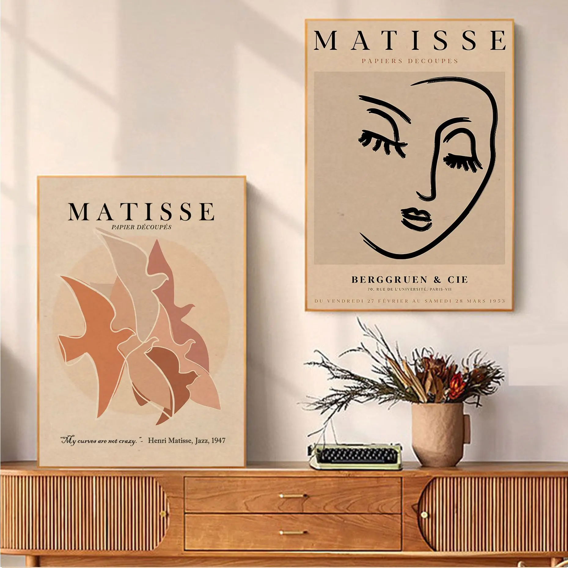 

Abstract Matisse Line Face Coral Leaves Good Quality Prints And Posters Kraft Paper Prints And Posters Home Decor