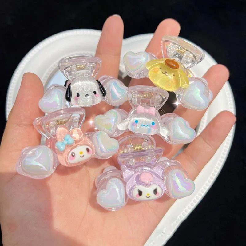 

Sanrio милый Блестящий желеобразный зажим в форме сердца Cinnamoroll My Melody Kuromi мультяшный высокий хвост кавайный зажим для волос аксессуары для вол...