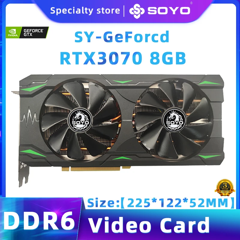 

Оригинальная видеокарта SOYO RTX 3070 8 Гб DDR6 256Bit PCIE x16 4,0 HDMI * 1 DP * 3 12Pin NVIDIA Видеокарта GPU игровая пластина для видео