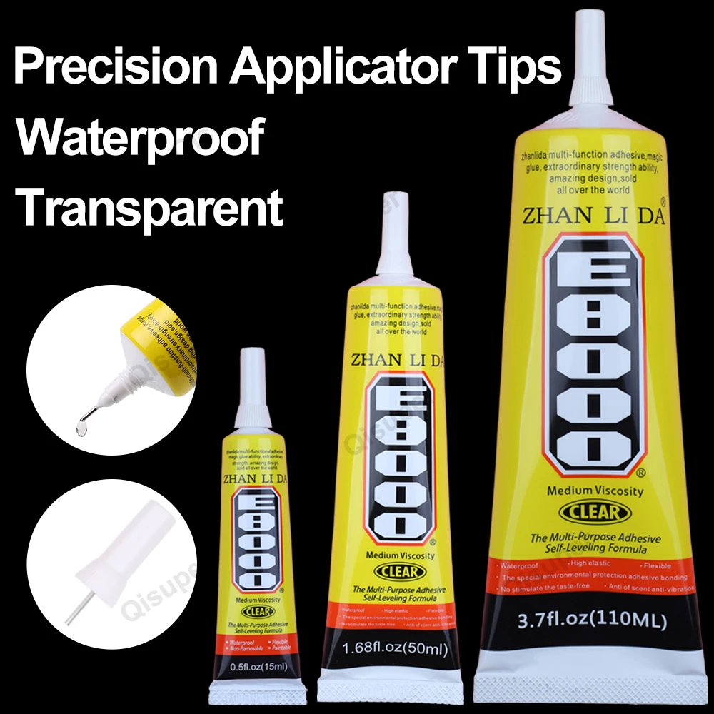 E8000 DIY Model Jewelry Rhinestone Glue Craft Car Leather Wood Textile Cloth Epoxy Adhesive Phone Repair Precision Tip Gem Stone