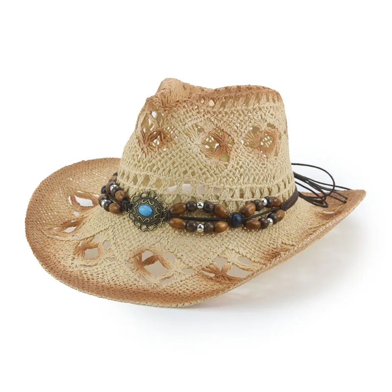 

Шляпа от солнца в Западном ковбойском стиле, Соломенная Панама с широкими полями и ремешком, роскошная летняя из натуральной рафии, для мужчин и женщин, ручной работы