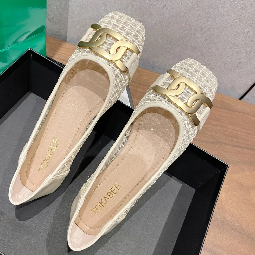 NEW Style breathable Women's Ballet Flat Shoes 2022 Spring Summer Metal Button Casual Loafers Office Ladies Work Flats Shoes