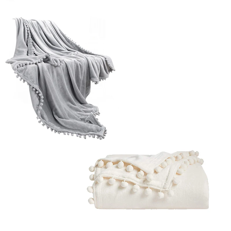 

Throw Blanket Pom Pom Blankets,Throw Blanket For Couch Sofa And Bed,Cute Cozy Plush Throw Blanket (50 X 60Inch)