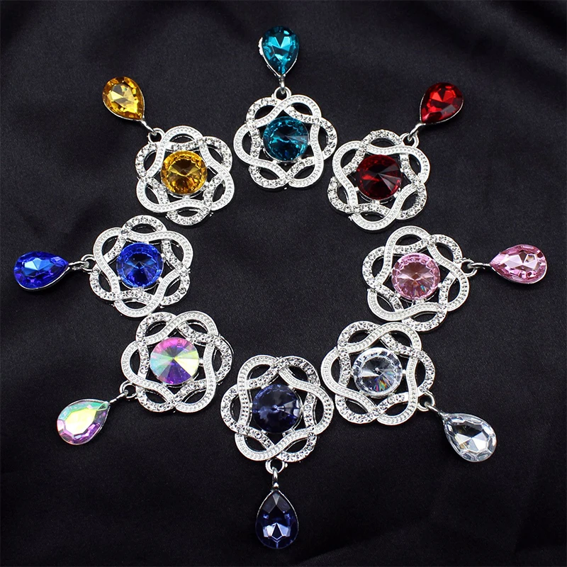 

28*45mm Clothing Decorative Buckle Decorative Accessories Flower Shaped Alloy Shiny Rhinestone Acrylic DIY Ladies Brooch