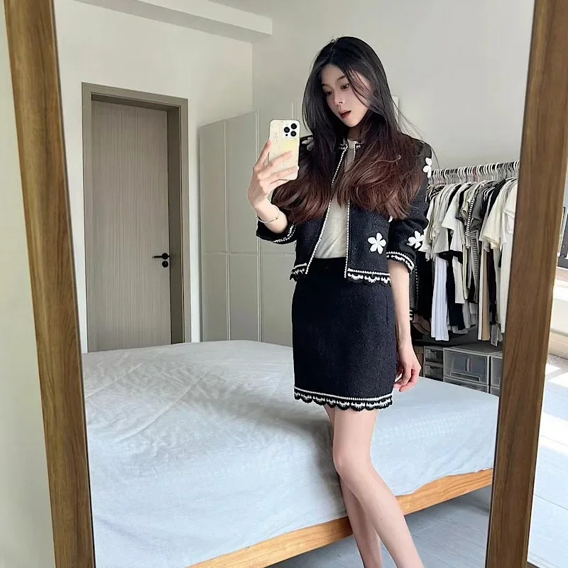 2024 осенняя новая мода с жемчужным цветком тяжелая работа стильная женская куртка