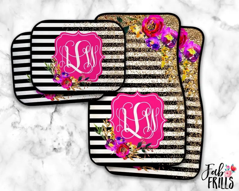 

Monogrammed искусственные блестящие автомобильные коврики | Цветочные коврики | Полосатые автомобильные аксессуары | Персонализированные автом...