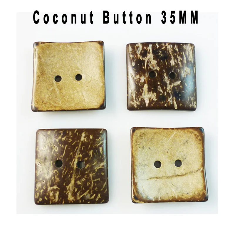 

10PCS 35MM Natural Square Coconut Buttons Fits Clothes Sewing Button Round Charms Boots Coat Accessory CCB-022