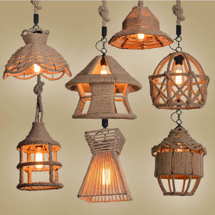 Винтажный подвесной светильник в виде веревки из пеньковой лампа Эдисона стиле