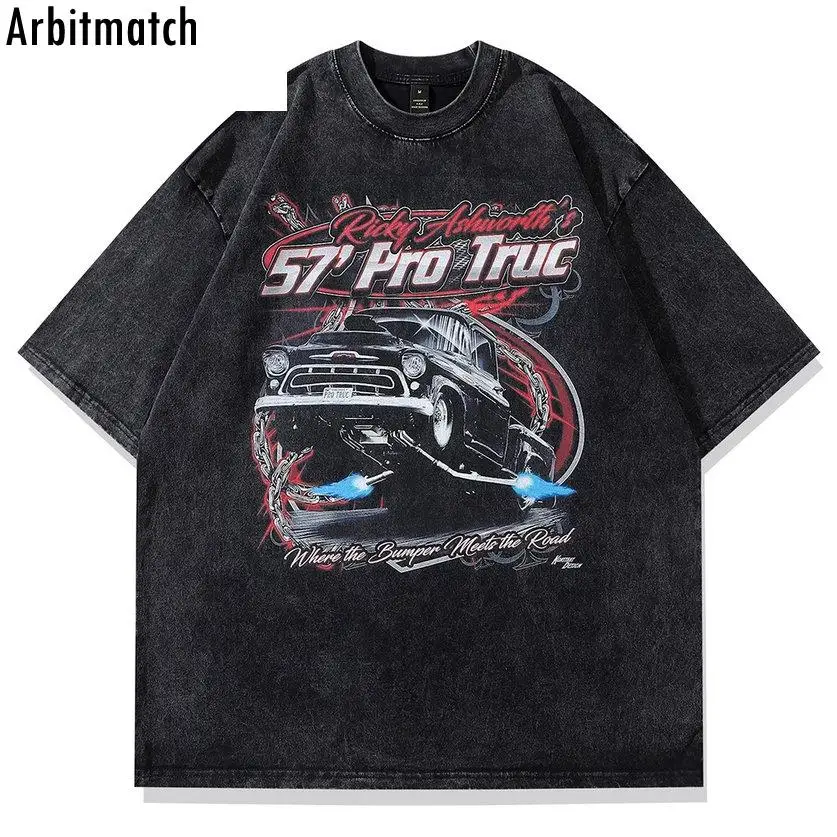 

2023 Men Streetwear Oversized Tshirt Racing Print Graphic Hip Hop Harajuku T Shirt Cotton Loose Summer Short Sleeve T-Shirt Tops