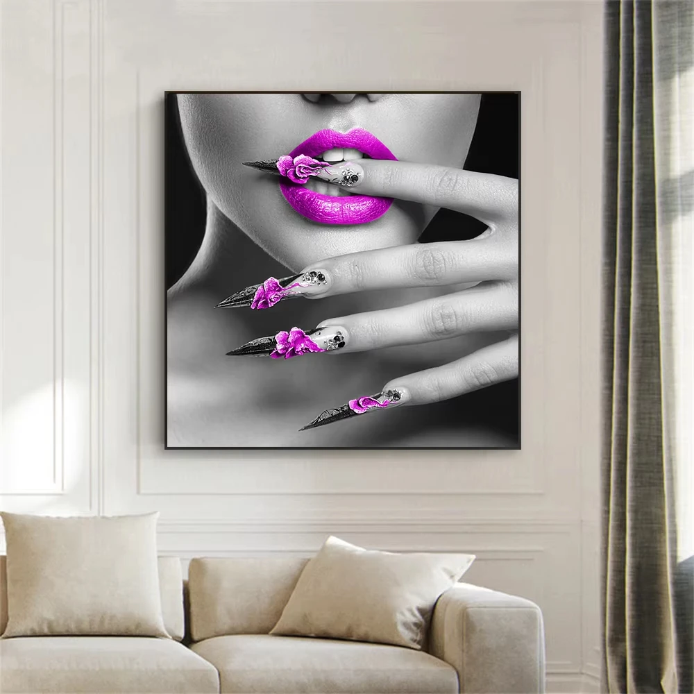 Элегантный женский современный постер модная женщина с фиолетовыми губами и