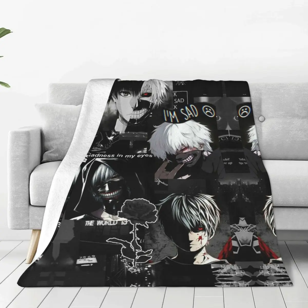 

Kaneki Tokyo Ghoul Blankets Japanese Manga Anime Harajuku Horror Flannel Soft Throw Blankets for Home Restaurant Spring/Autumn