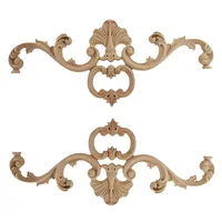2PCS Woodcarving Flower Applique Wood Antique Floral Carved Lintel Patch Bed Cabinet Background Wall Floor 17/20/30/40/55CM
