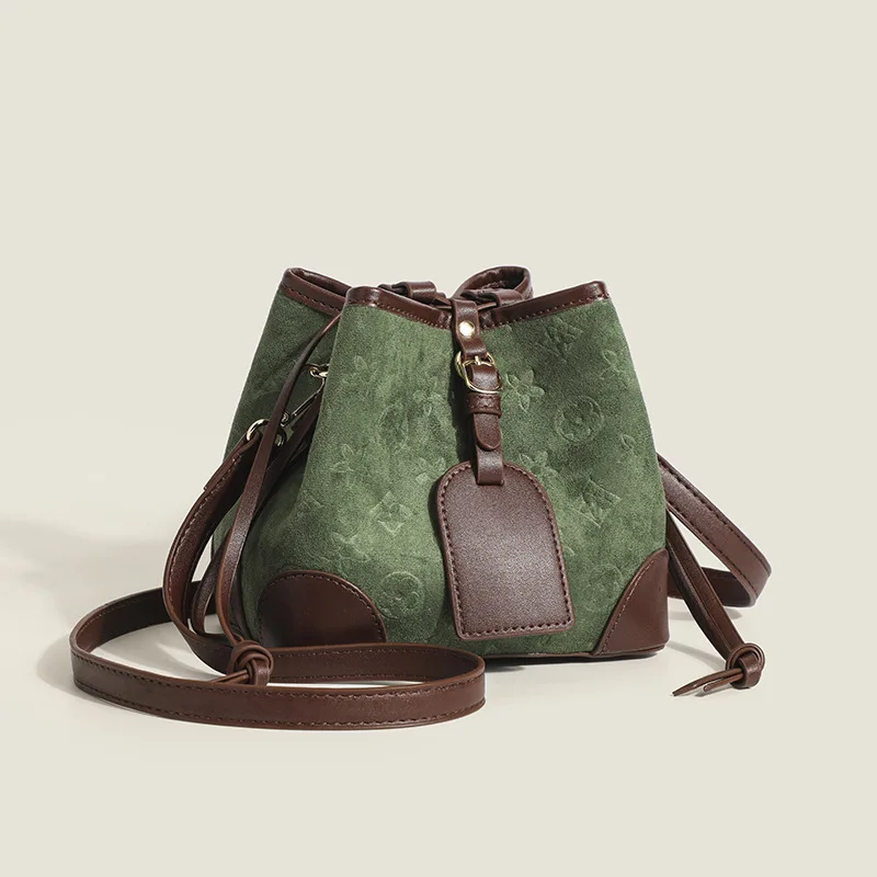 2022 Women's Designer Velvet Plaid Bucket Purse Handbags Female Crossbody Shoulder Bag Small Messenger Bags Casual Vintage Retro