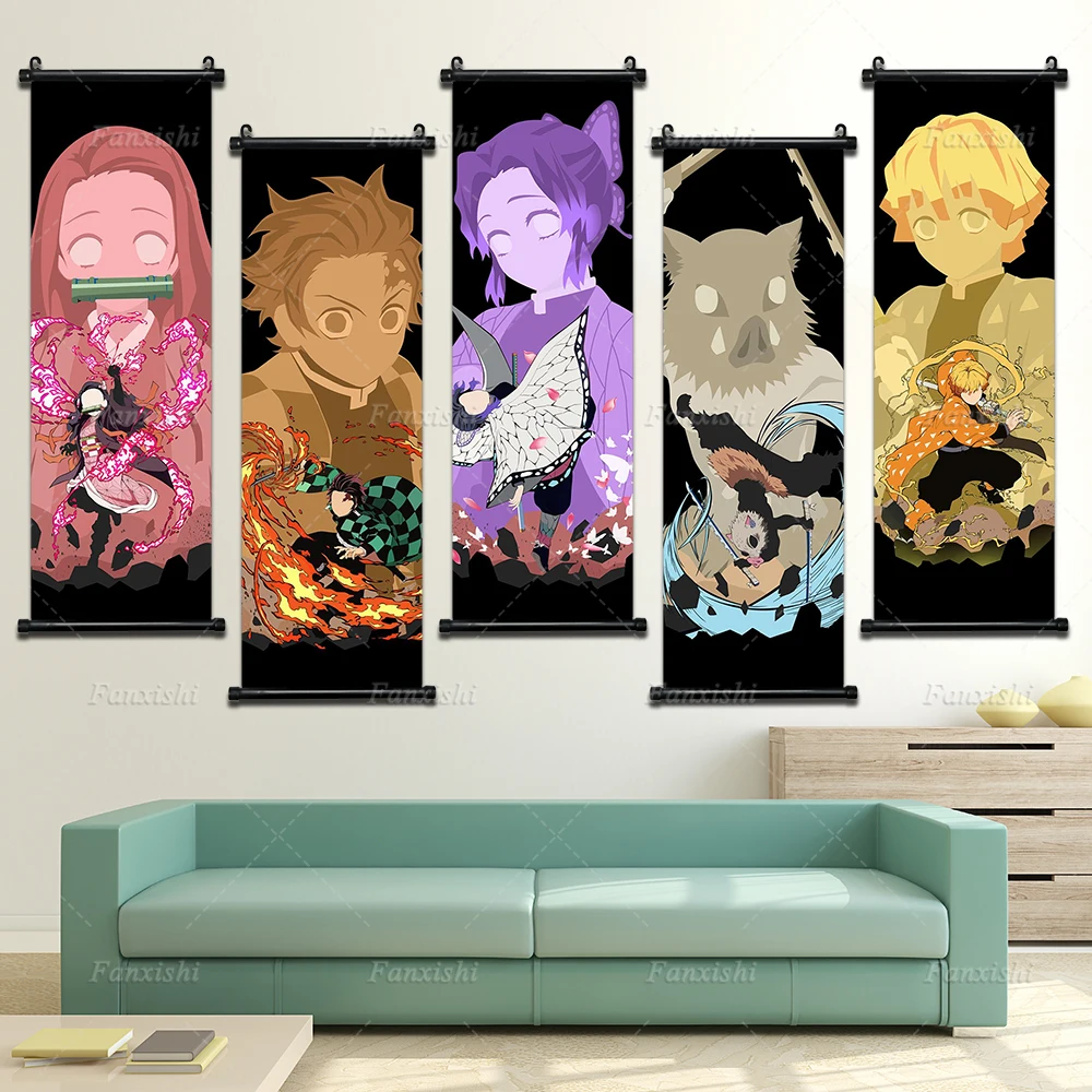 

Scroll Hanging Painting Japanese Anime Demon Slayer Kimetsu No Yaiba Wall Art Canvas Print Modular Picture for Living Room Decor