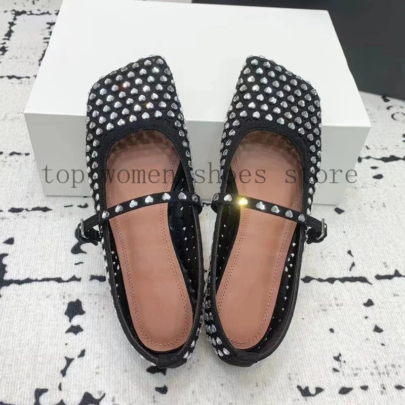 2024 летние новые модные туфли Мэри Джейн с квадратным носком и стразами удобные