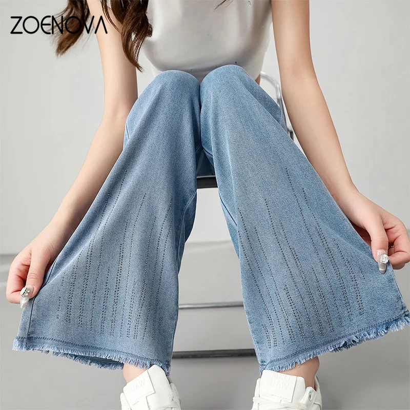 Женские узкие джинсы ZOENOVA летние облегающие брюки-клеш из ледяного шелка в стиле