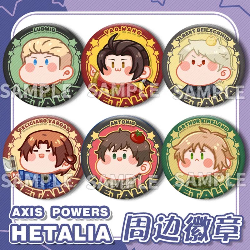 

Game Axis Powers Hetaria APH Yao Wang Feliciano Vargas Badge Brooch Button Pin Metal Cartoon Cute Collection Cospaly Xmas Gift