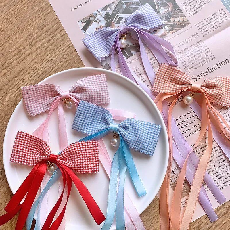 

Women Hair Ribbon Clip Pin Plaid Bow Kid Girl Hairpins Barrettes Hairgrip Sweet Hair Accessories Headwear