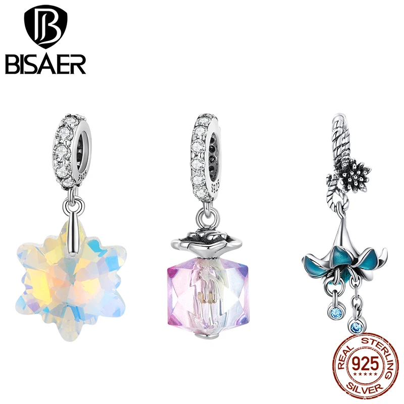 

BISAER 925 Sterling Silver Pendants Perfume Rose Charms Jewelry Making DIY Cherry Strawberry Bracelet Fashion Accessories